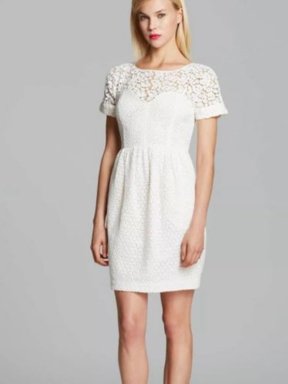 CATHERINE MALANDRINO Lace Lined Dress with Short Sleeves - size 12